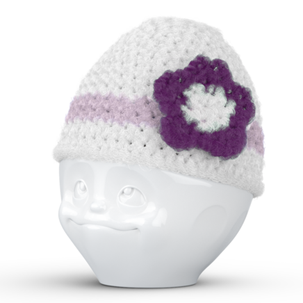 Egg cup hat with flower white lilac
