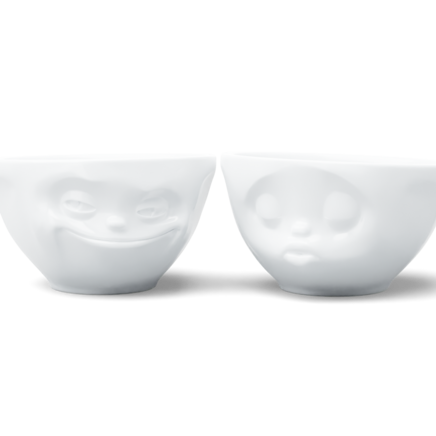 Medium bowls set no. 1 Grinning & Kissing in white, 200 ml Medium bowls set no. 1 Grinning & Kissing in white, 200 ml