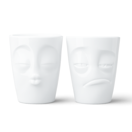 MUG set no. 4 Kissing & Snoozy without handle in white, 350 ml