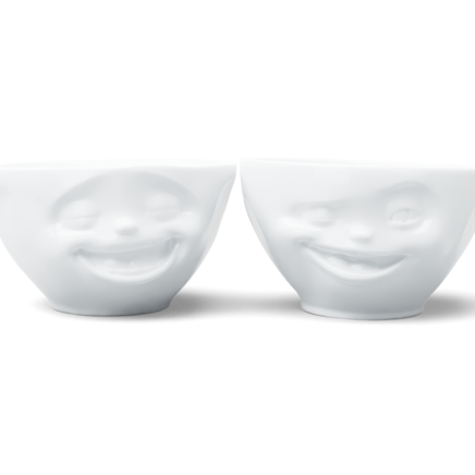 Medium bowls set no. 4 "Laughing & Winking" in white, 200 ml