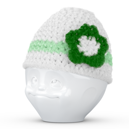 Egg cup hat with flower white green